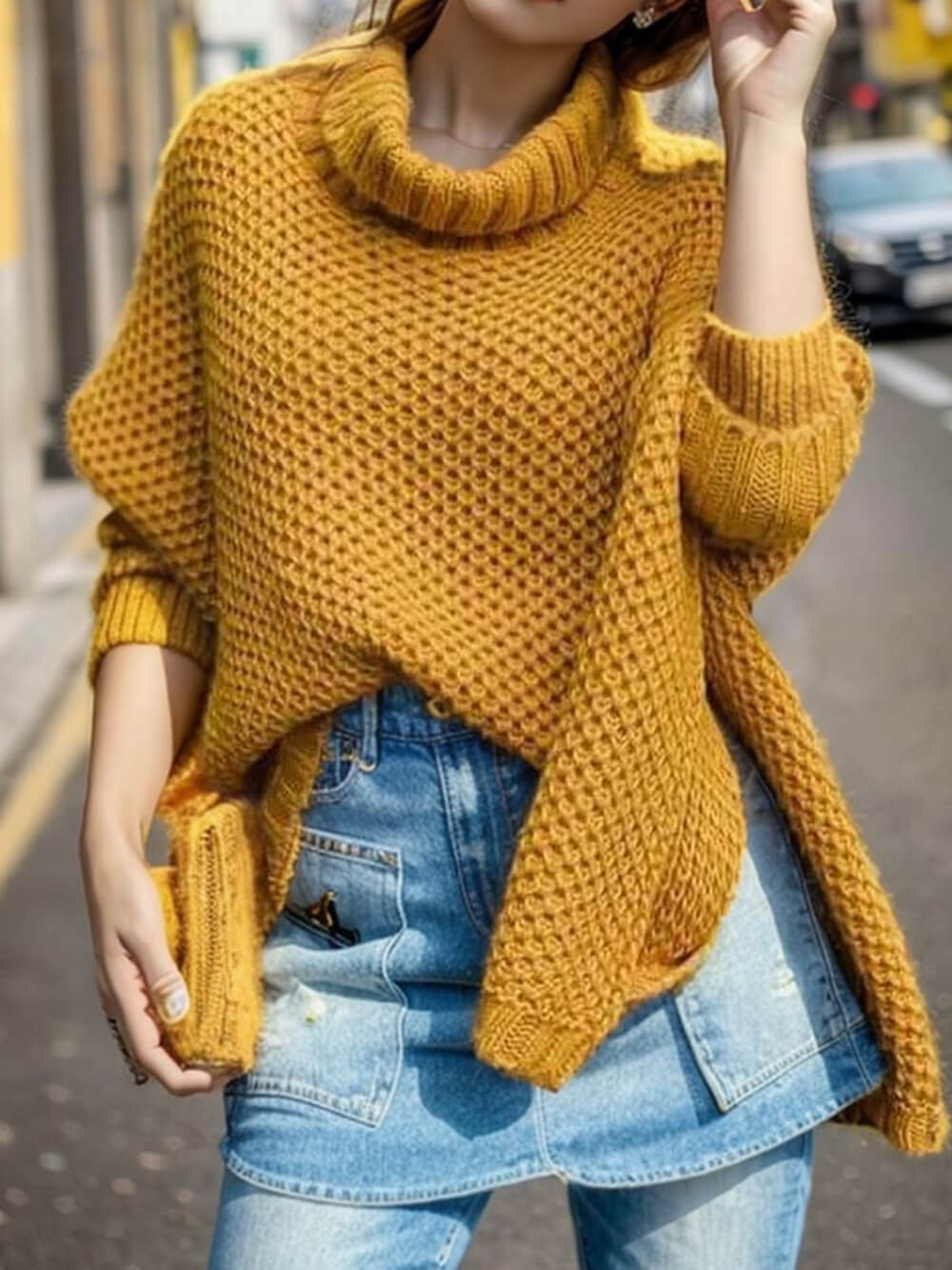 Giselle - Turtleneck Solid Dolman Sleeve Sweater