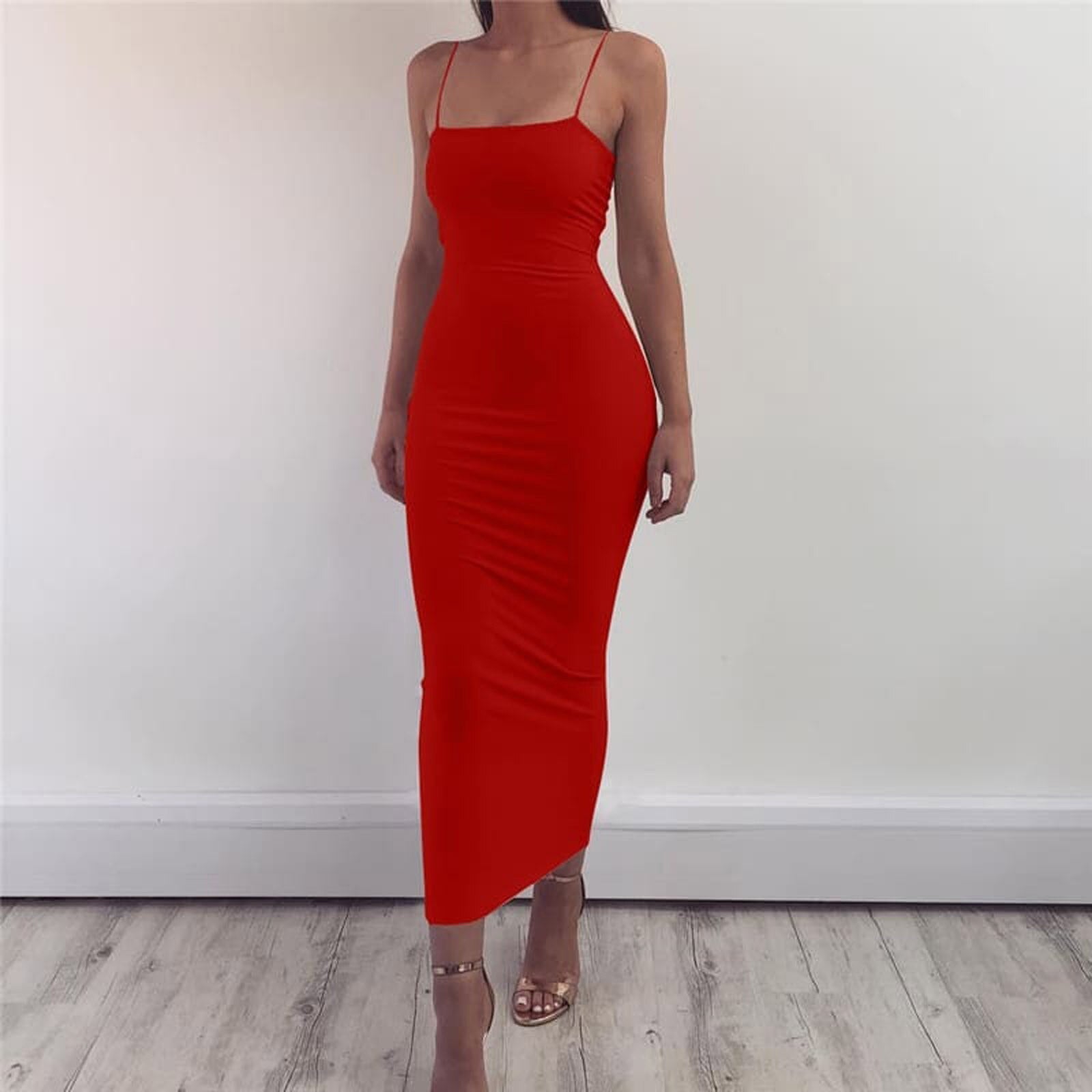 Macy - Women’s Spaghetti Strap Bodycon Midi Dress