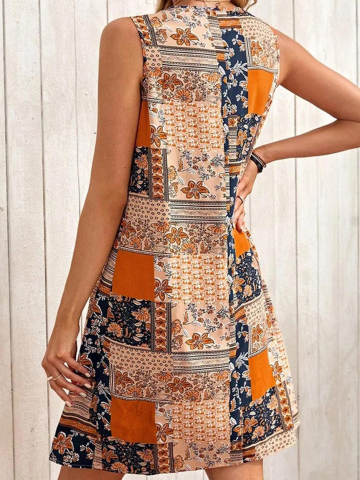 Jacinta - Retro Floral Patchwork Sleeveless Mini Dress
