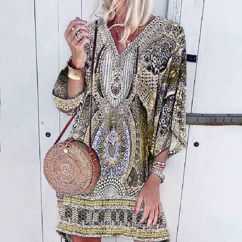 Sasha - Boho-Inspired V-Neck Kaftan Dress