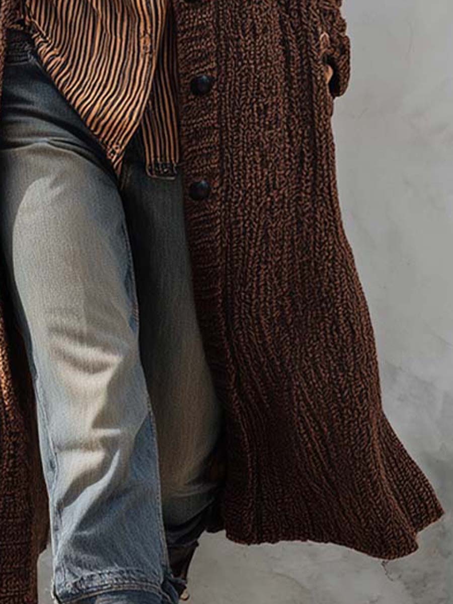 Vintage Brown Knit Maxi Coat