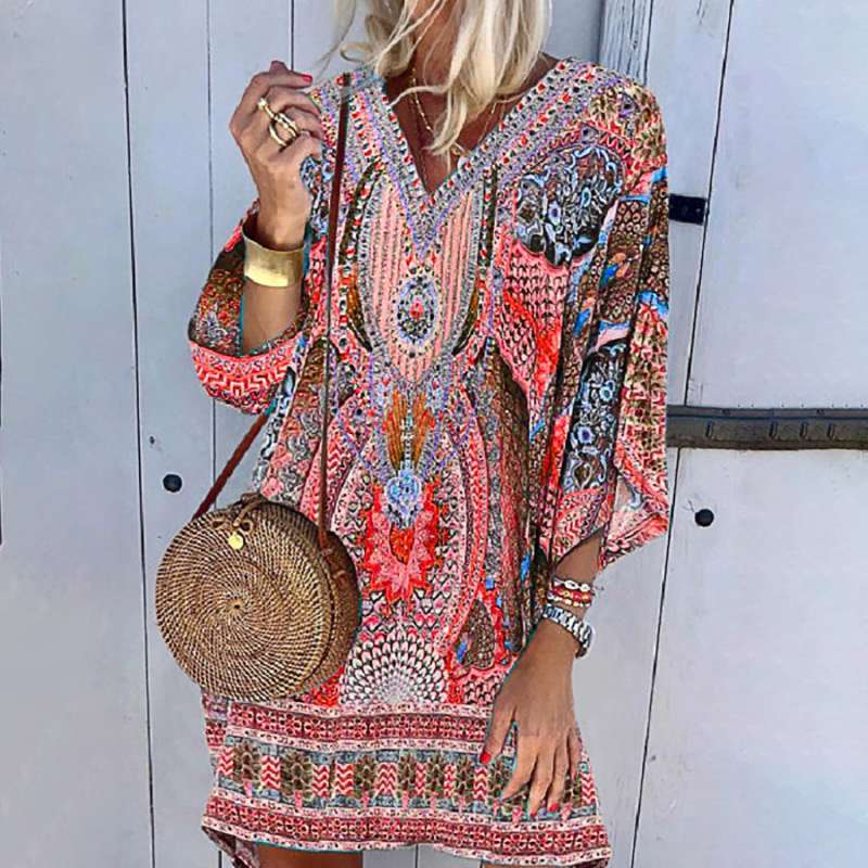 Sasha - Boho-Inspired V-Neck Kaftan Dress