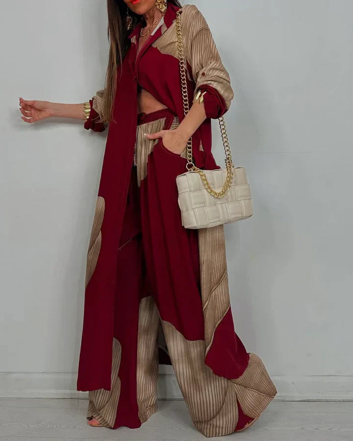 Boutique Eliza™ | Trendy Patchwork Printed Top & Wide Leg Pants Set