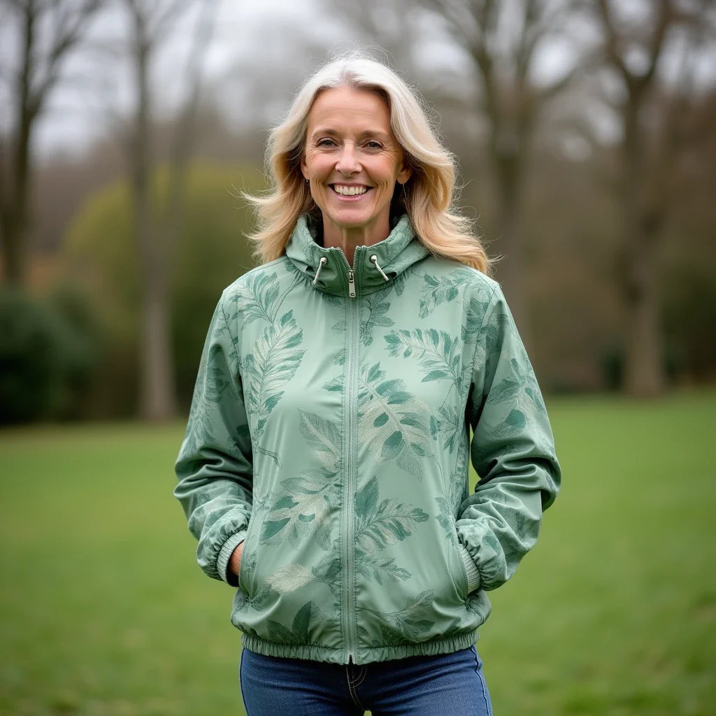 Liora – Waterproof Leaf-Print Windbreaker
