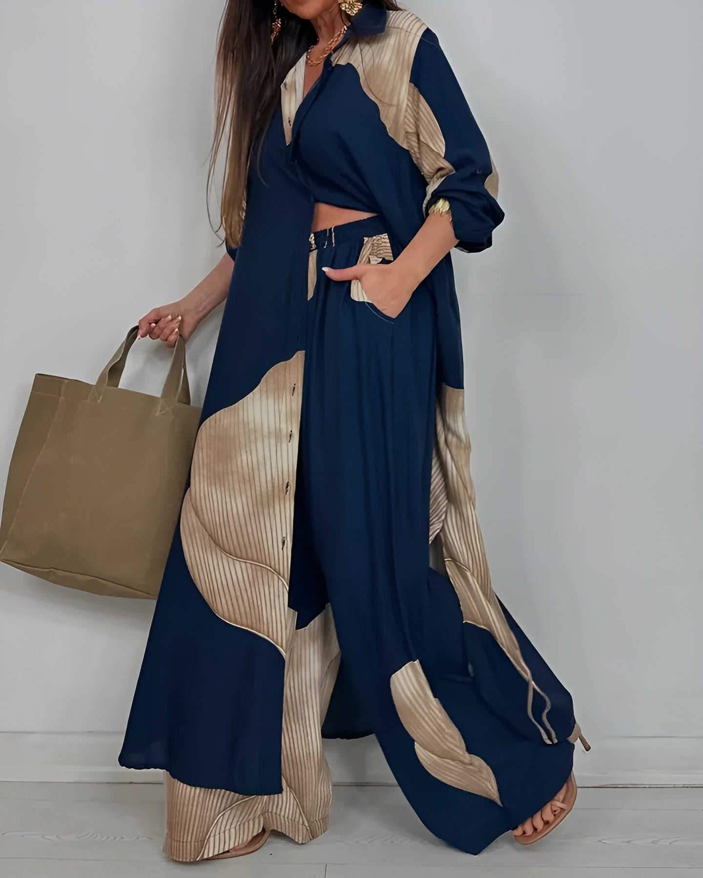 Boutique Eliza™ | Trendy Patchwork Printed Top & Wide Leg Pants Set