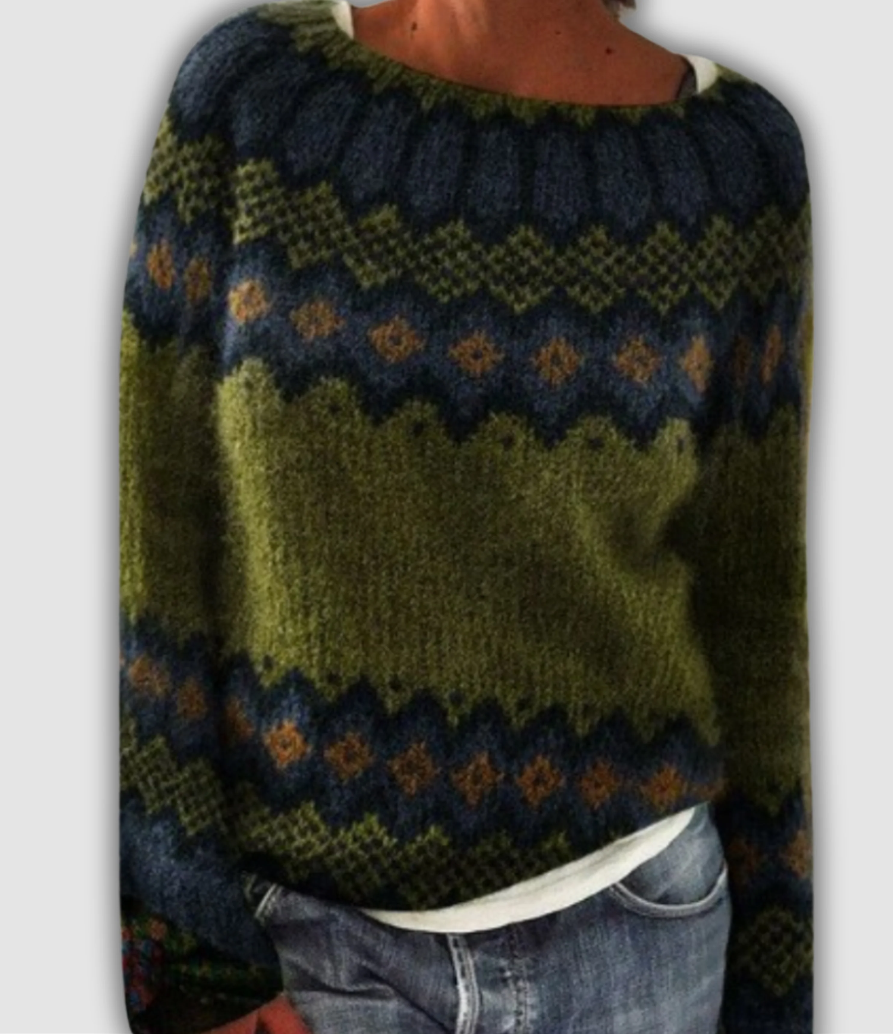 Tessa - Deep Forest Retro Icelandic Knit Jumper