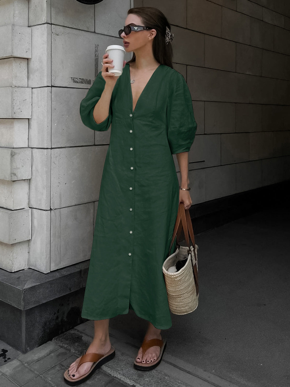 Penelope - Effortless Linen Buttoned Midi Dress