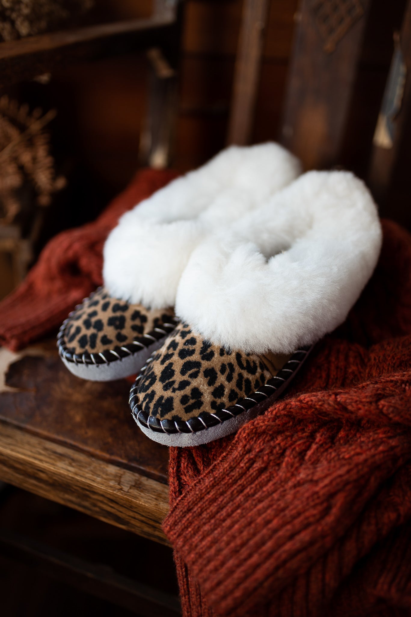 Sheepskin Slippers | Leopard Print