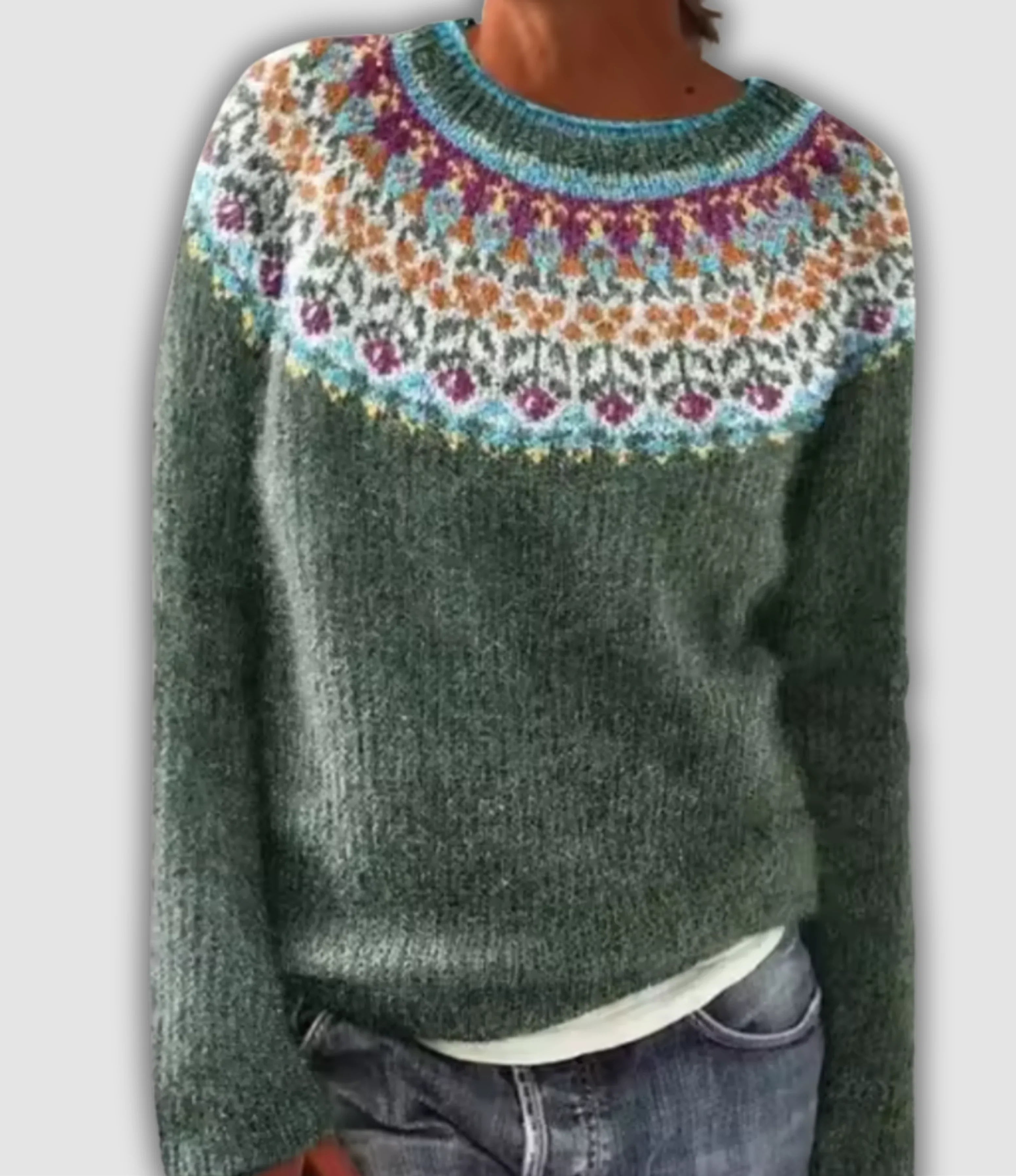 Quinn - Icelandic Bloom Yoke Knit Sweater
