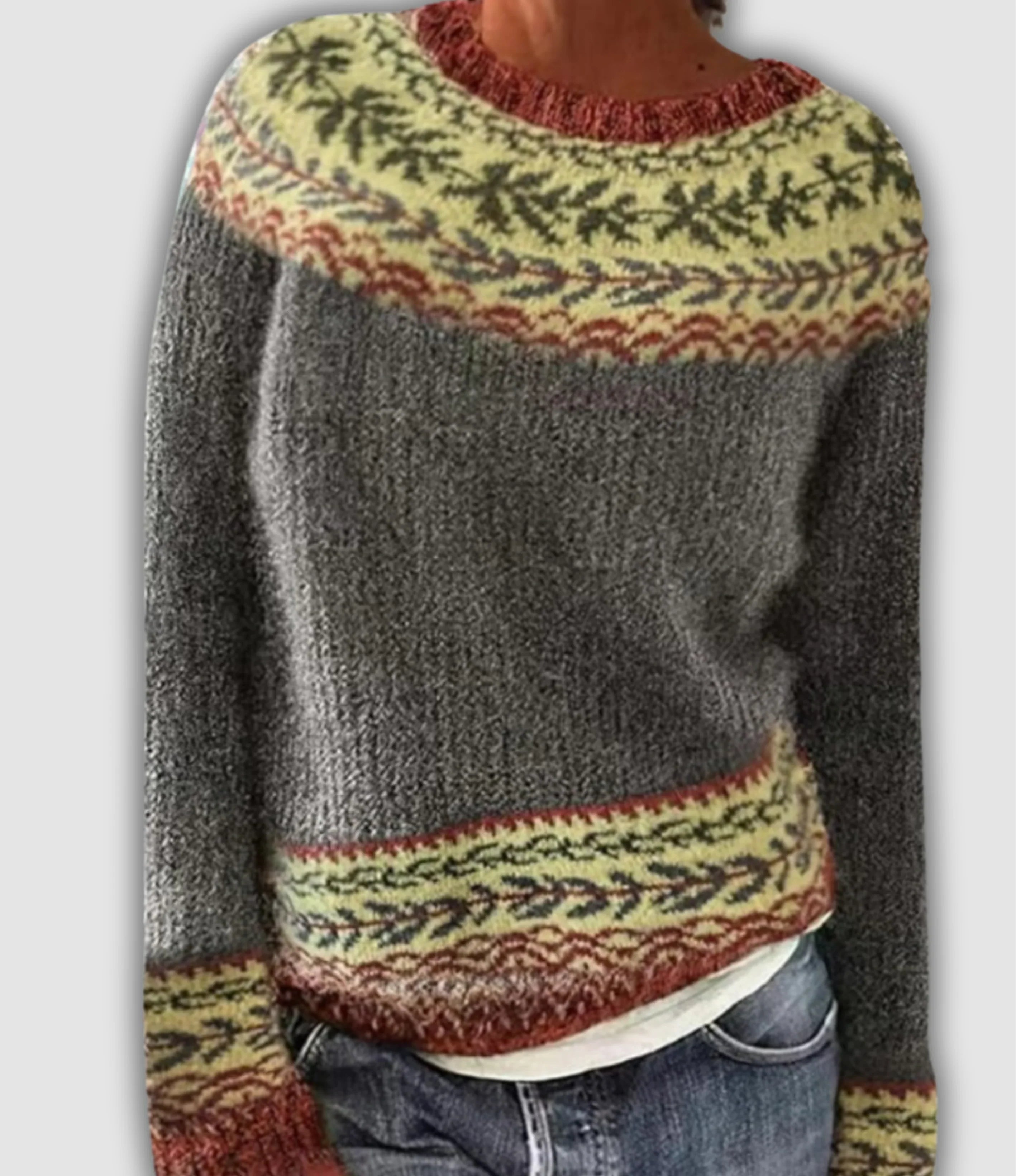 Aurora - Forest Vine Trim Scandinavian Knit Jumper