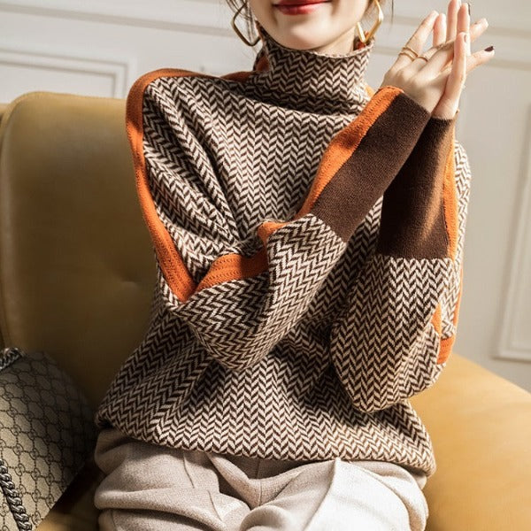 Eleanor | Herringbone Luxe Turtleneck Jumper