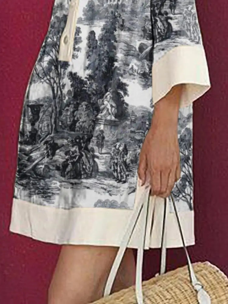 Sophie - Women Vintage Toile Prints Mini Tunic Dress