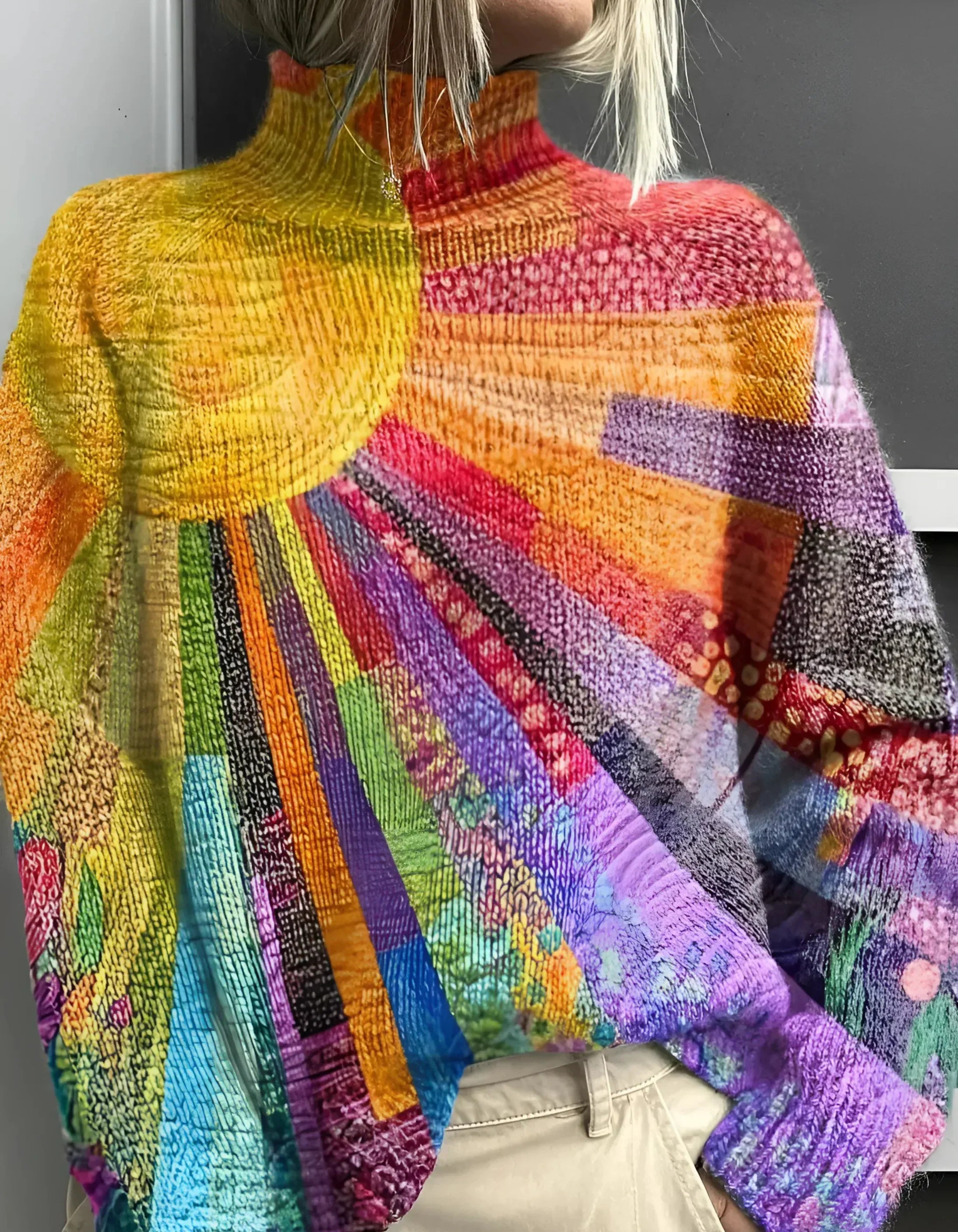 Selene - Colourful and Vibrant Turtleneck Sweater