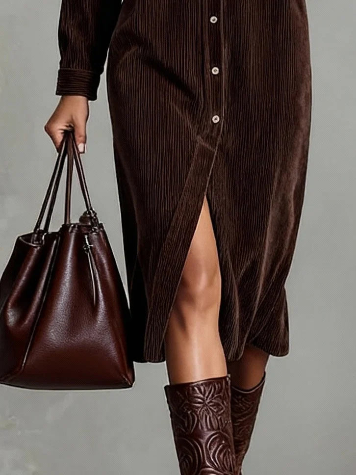 Sienna — Soft Corduroy Button-Up Midi Dress
