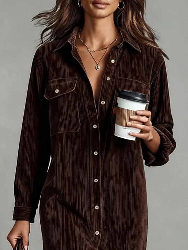 Sienna — Soft Corduroy Button-Up Midi Dress