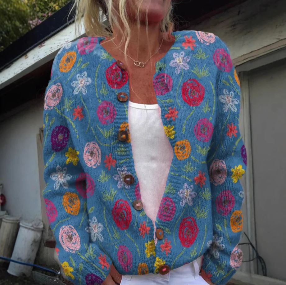 Beatrice - Blue cardigan with floral print