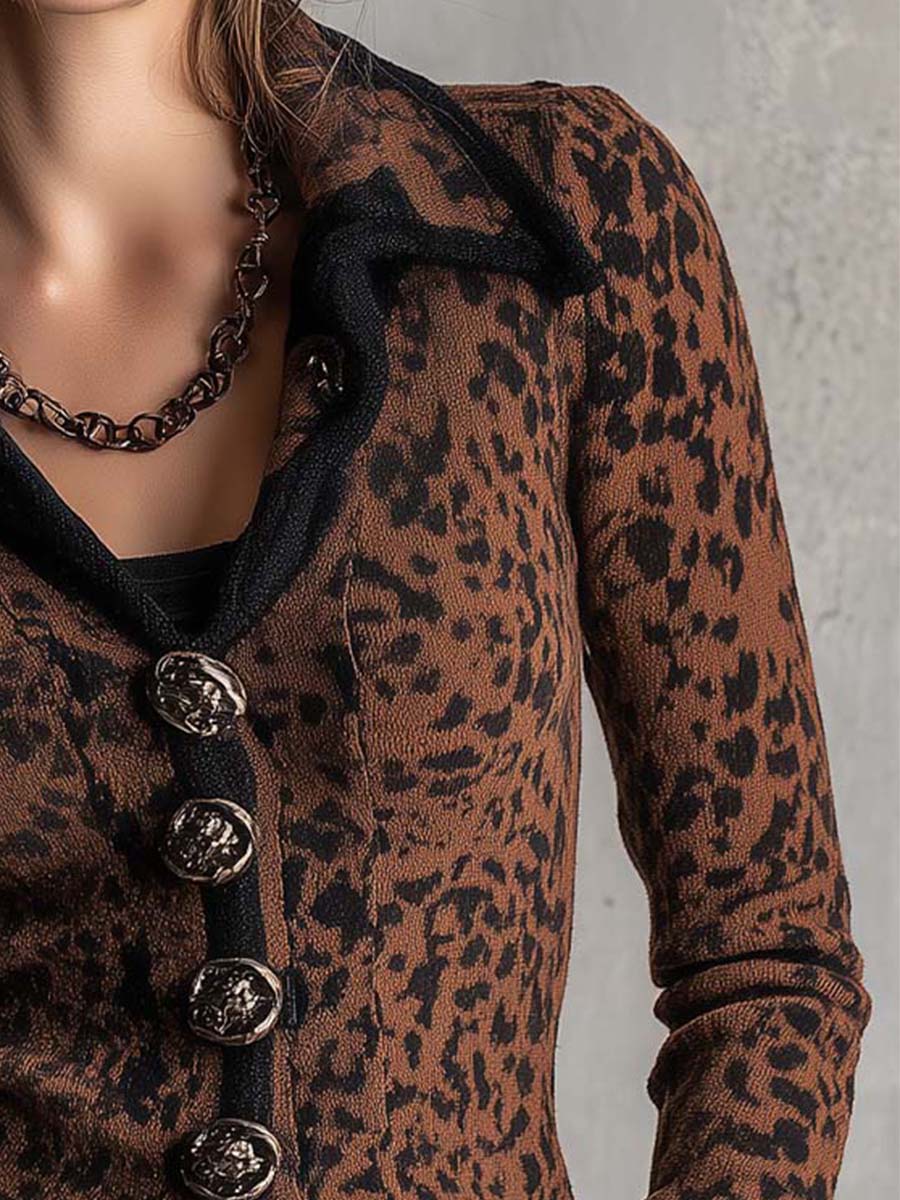 Leopard Print Knit Blazer With Statement Buttons