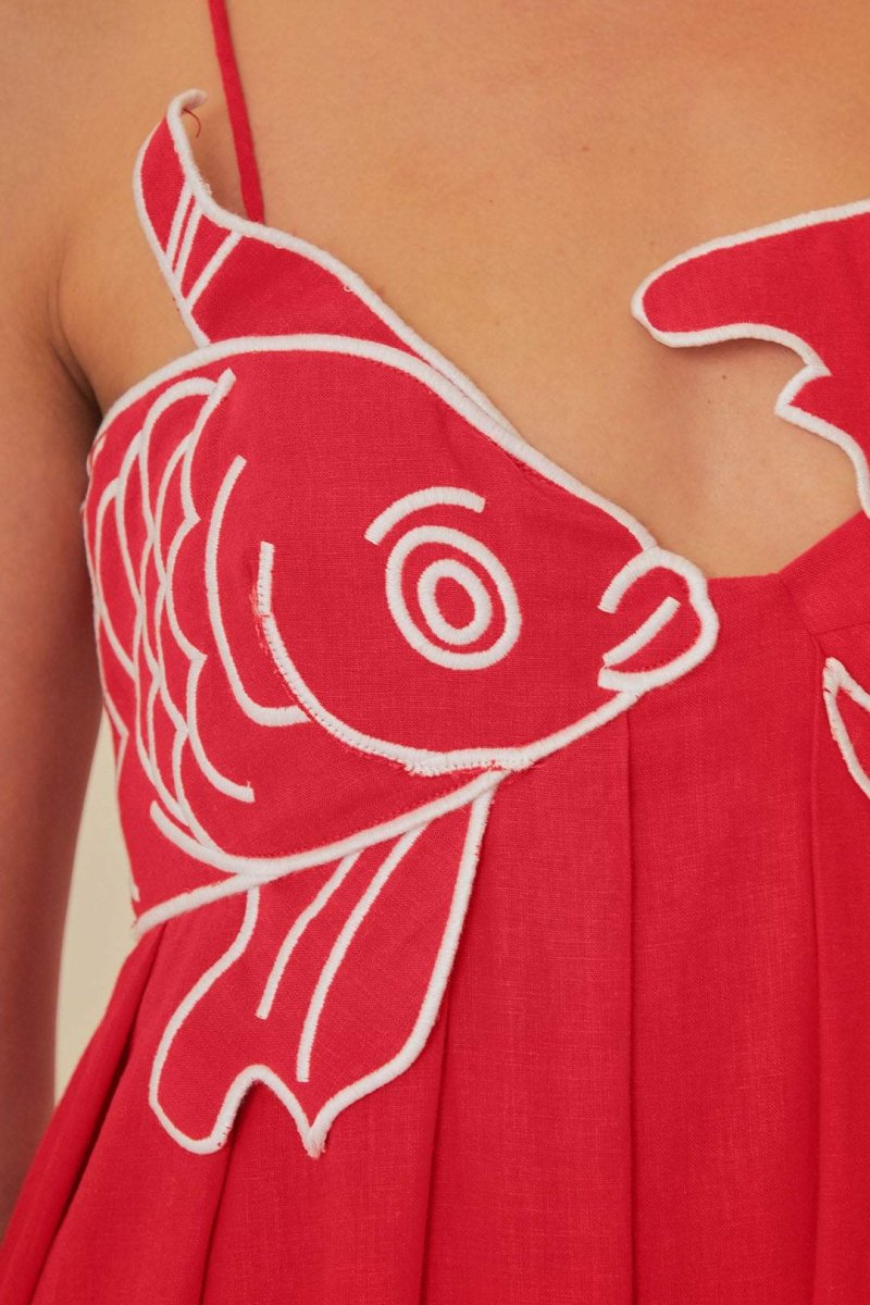 Audrey - Goldfish Embroidered Maxi Slip Dress