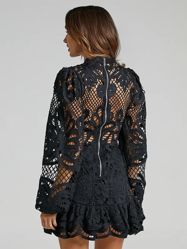Stella - Women’s Long Sleeve Ruffled Lace Mini Dress