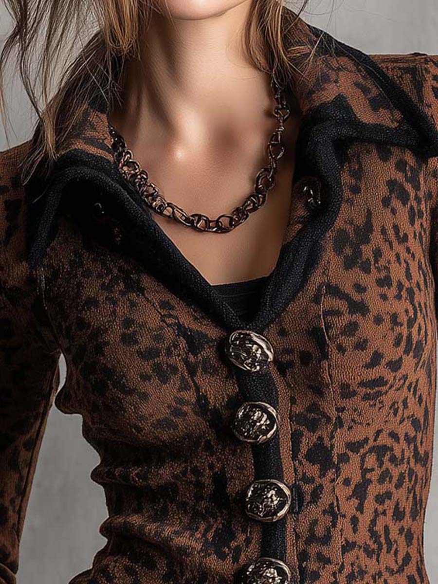 Leopard Print Knit Blazer With Statement Buttons