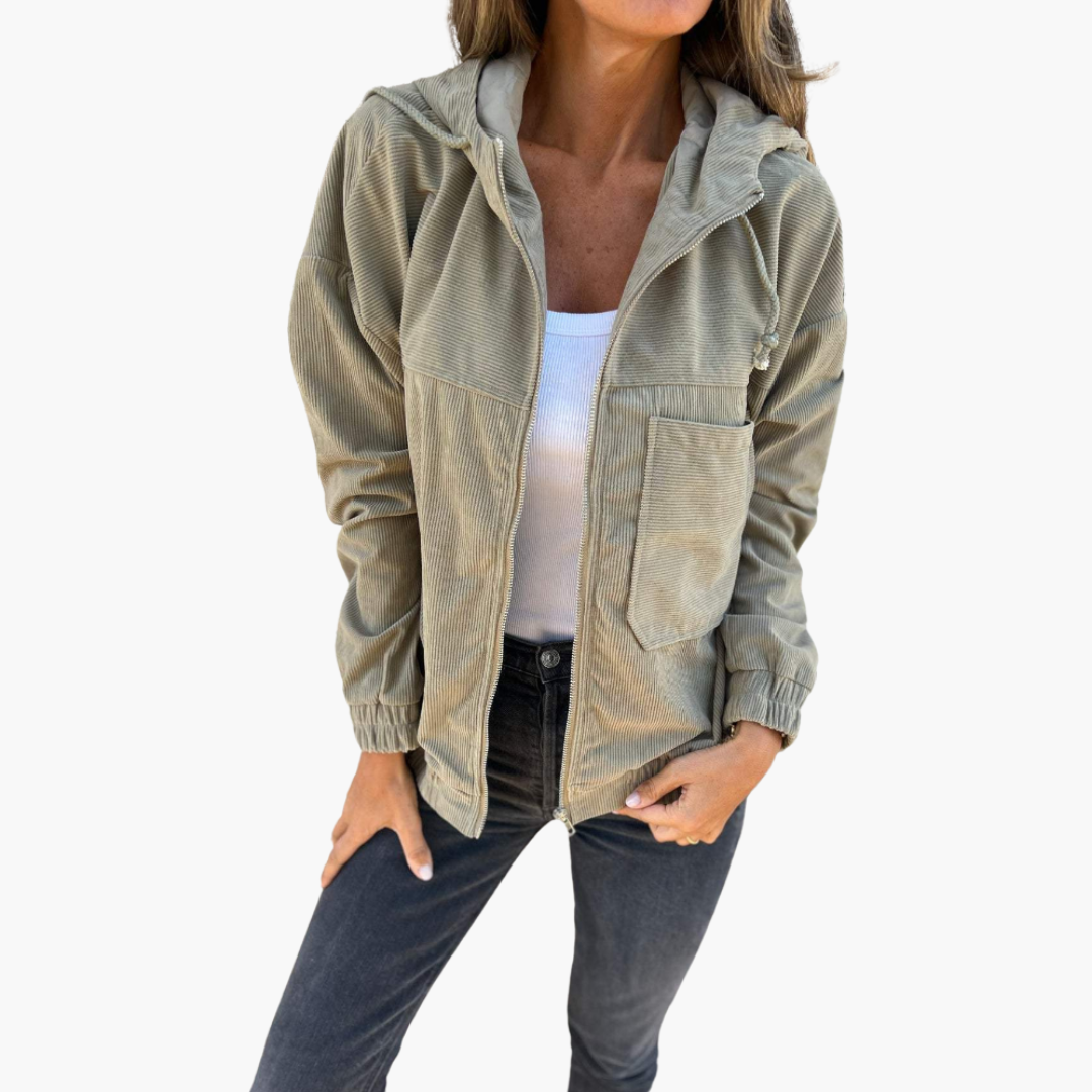 Boutique Eliza™ | Corduroy Hooded Zip-Up Jacket