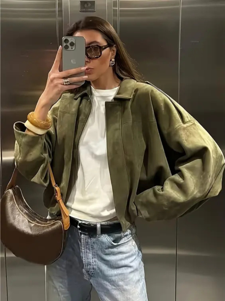 Carina | Suede Edge Bomber Jacket Series