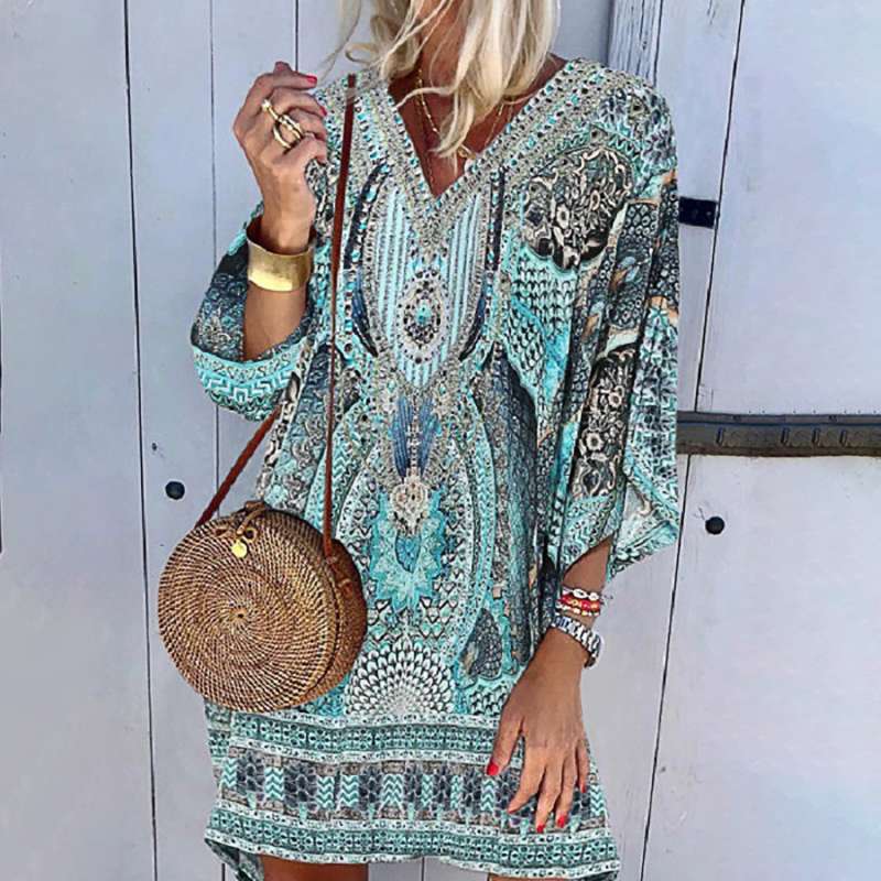 Sasha - Boho-Inspired V-Neck Kaftan Dress