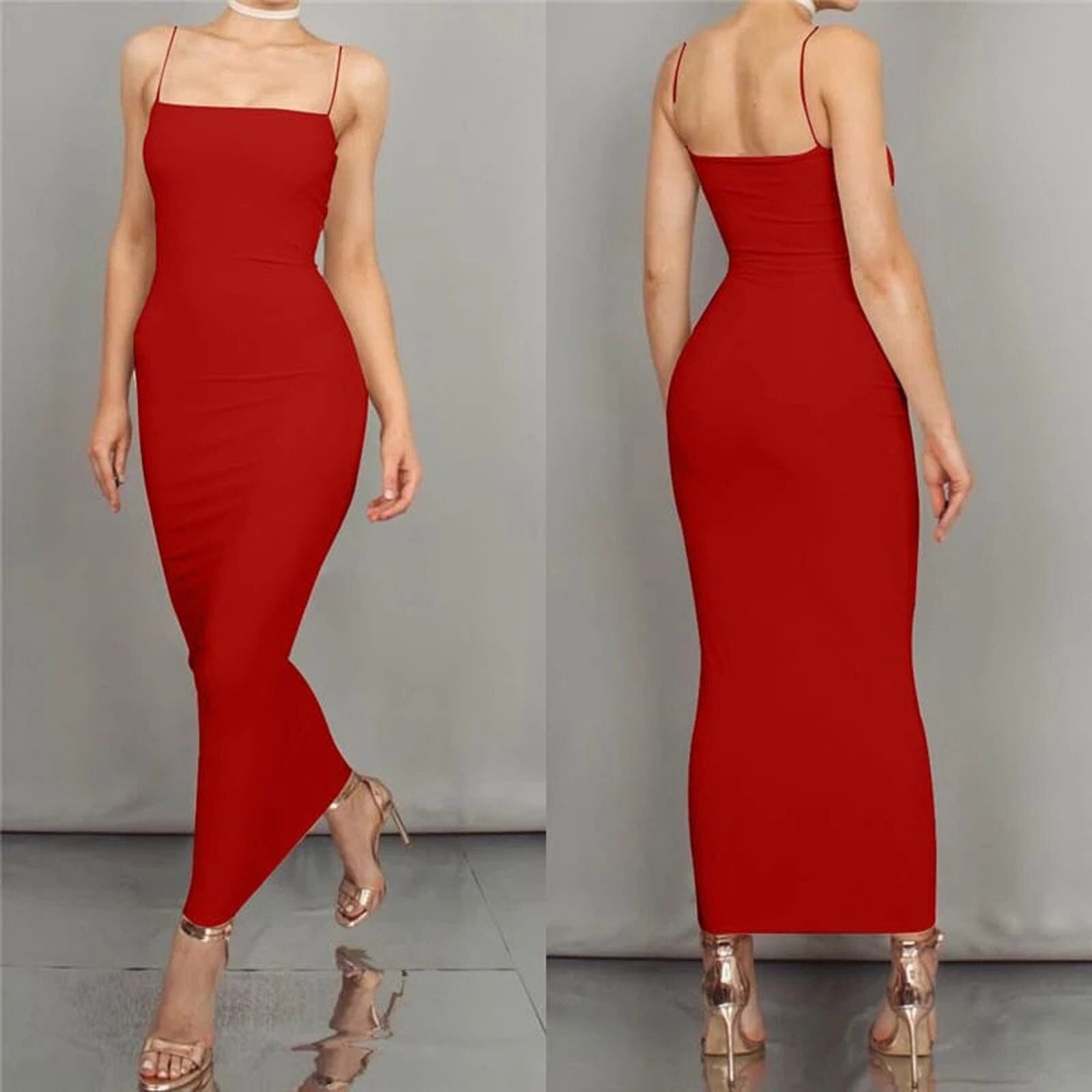 Macy - Women’s Spaghetti Strap Bodycon Midi Dress