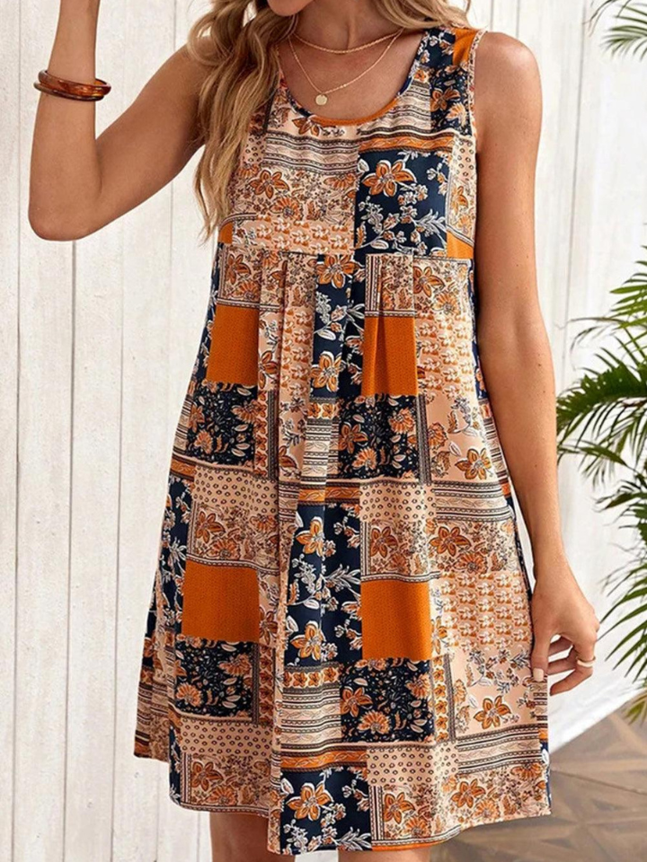 Jacinta - Retro Floral Patchwork Sleeveless Mini Dress
