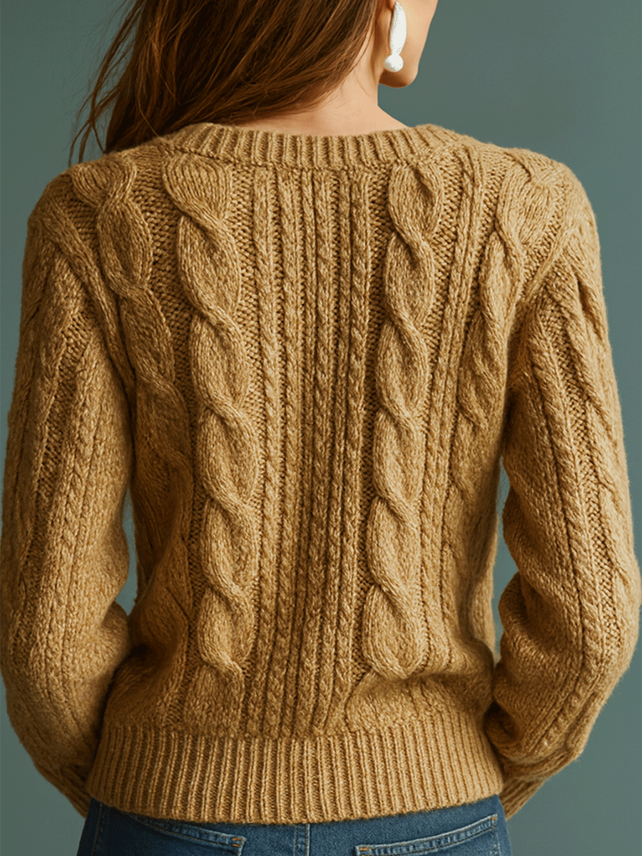 Cozy Camel Cable Knit Button Cardigan