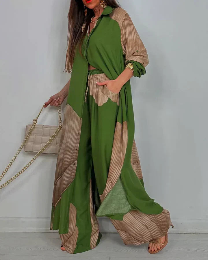 Boutique Eliza™ | Trendy Patchwork Printed Top & Wide Leg Pants Set