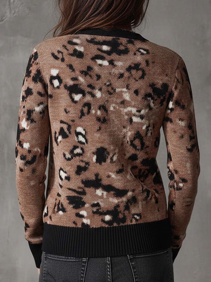 Vintage Cowhide Pattern Knit Cardigan