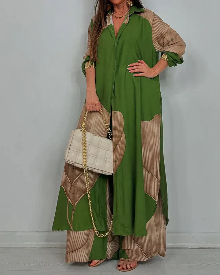 Boutique Eliza™ | Trendy Patchwork Printed Top & Wide Leg Pants Set