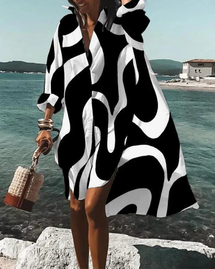 Sophie - Women Abstract-Print Oversized Button-Down Shirt Dress