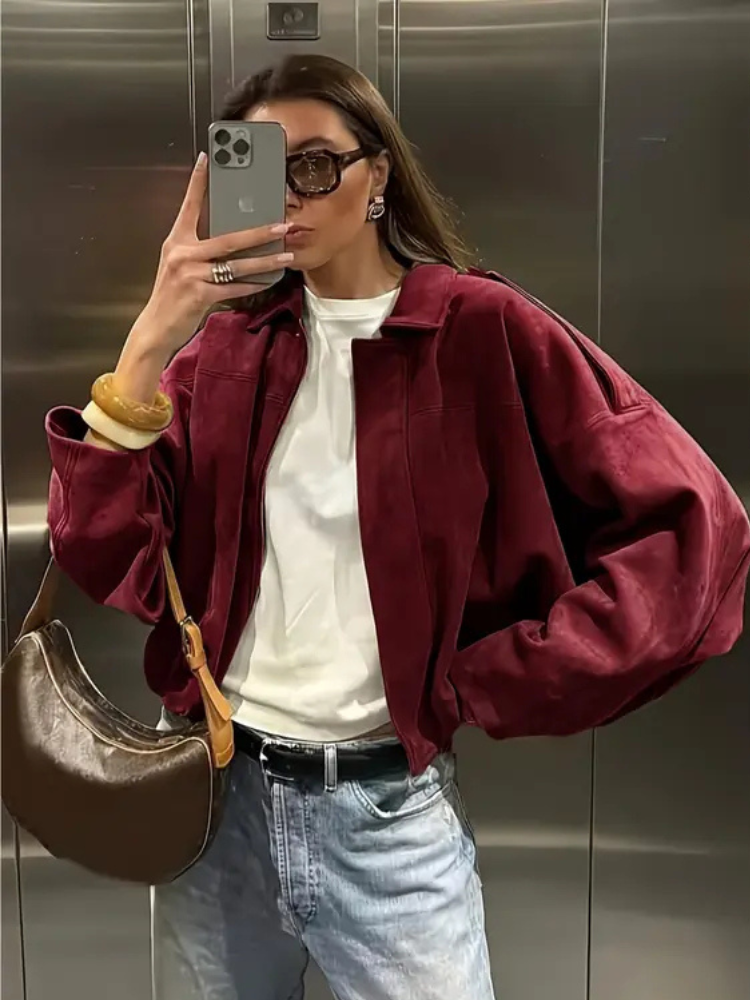 Carina | Suede Edge Bomber Jacket Series