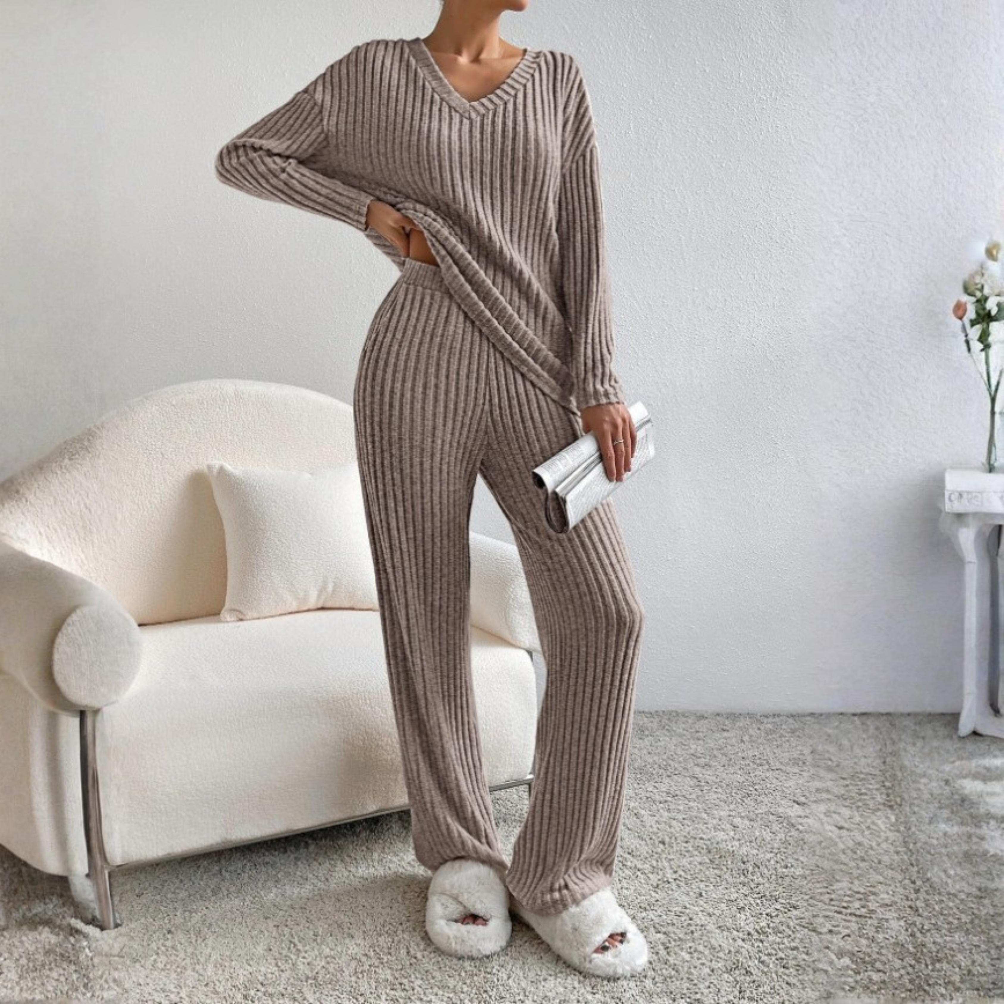 ENLINS™| Casual Long Sleeve V-Neck Top and Pants Set
