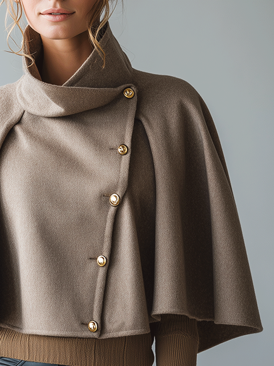 Elegant Khaki Wool Blend Cape