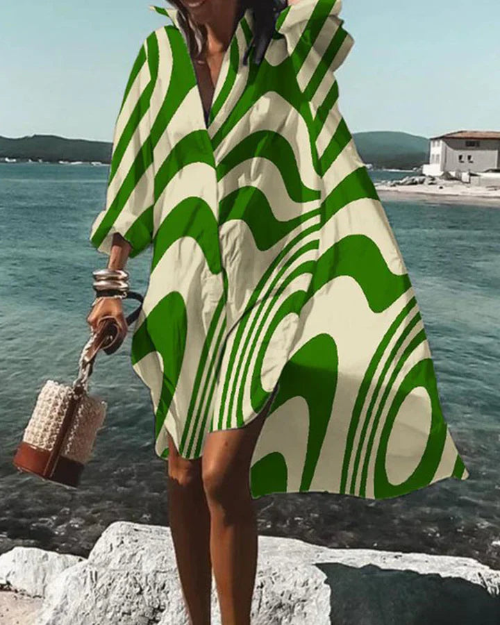 Sophie - Women Abstract-Print Oversized Button-Down Shirt Dress