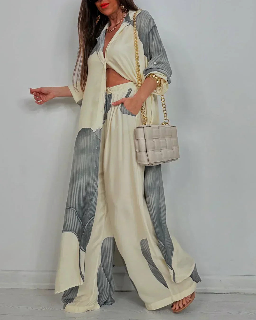 Boutique Eliza™ | Trendy Patchwork Printed Top & Wide Leg Pants Set