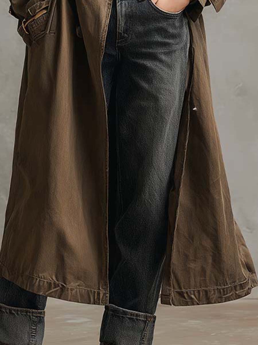 Vintage Olive Green Longline Trench Coat