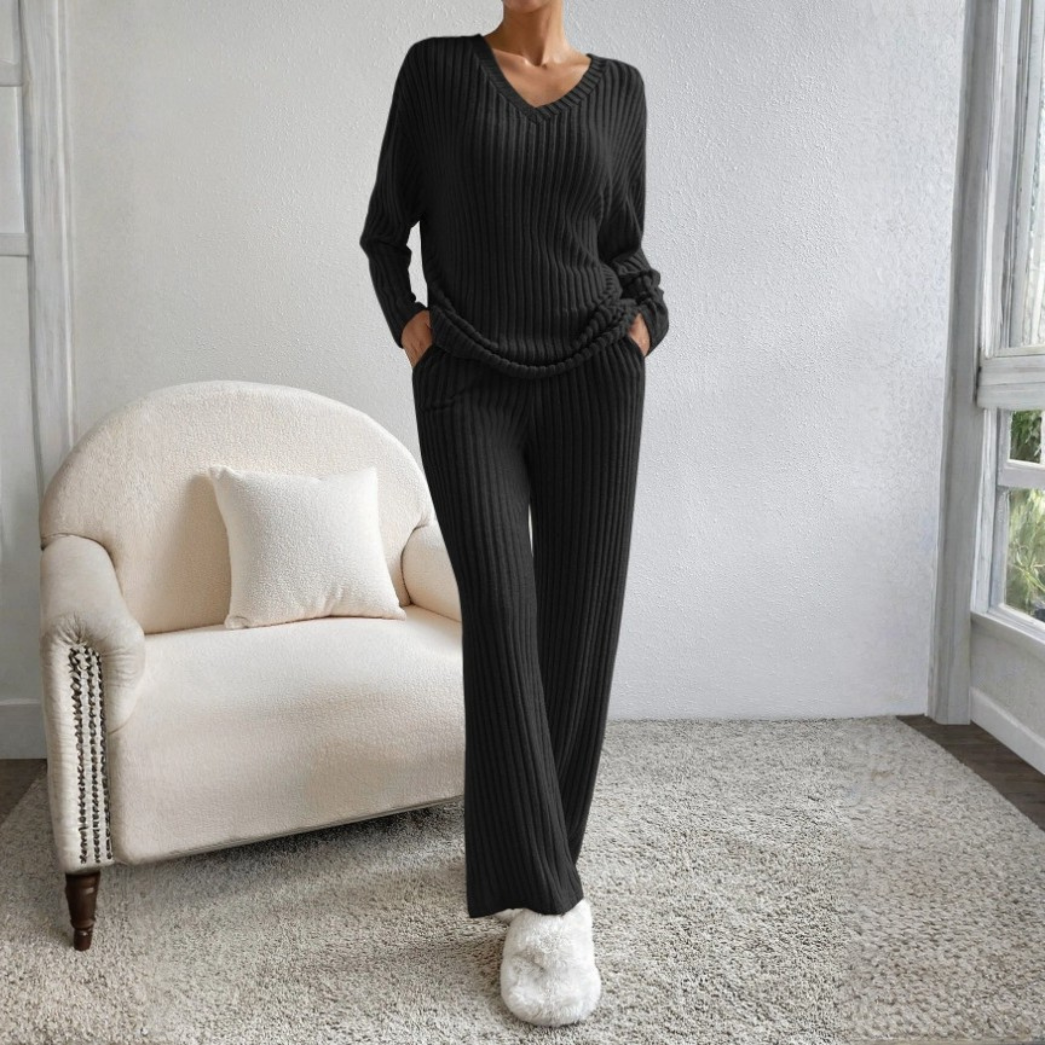 ENLINS™| Casual Long Sleeve V-Neck Top and Pants Set