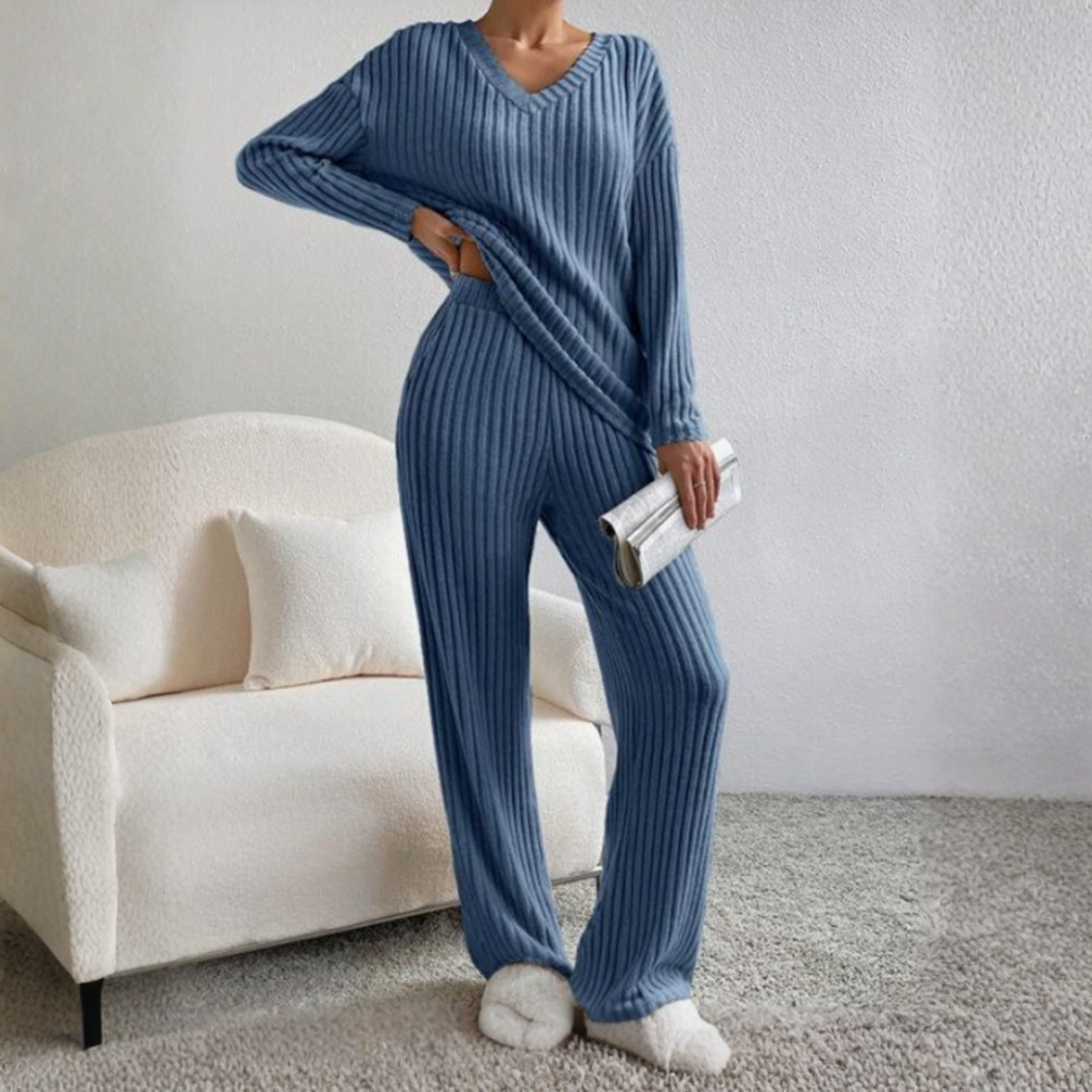 ENLINS™| Casual Long Sleeve V-Neck Top and Pants Set