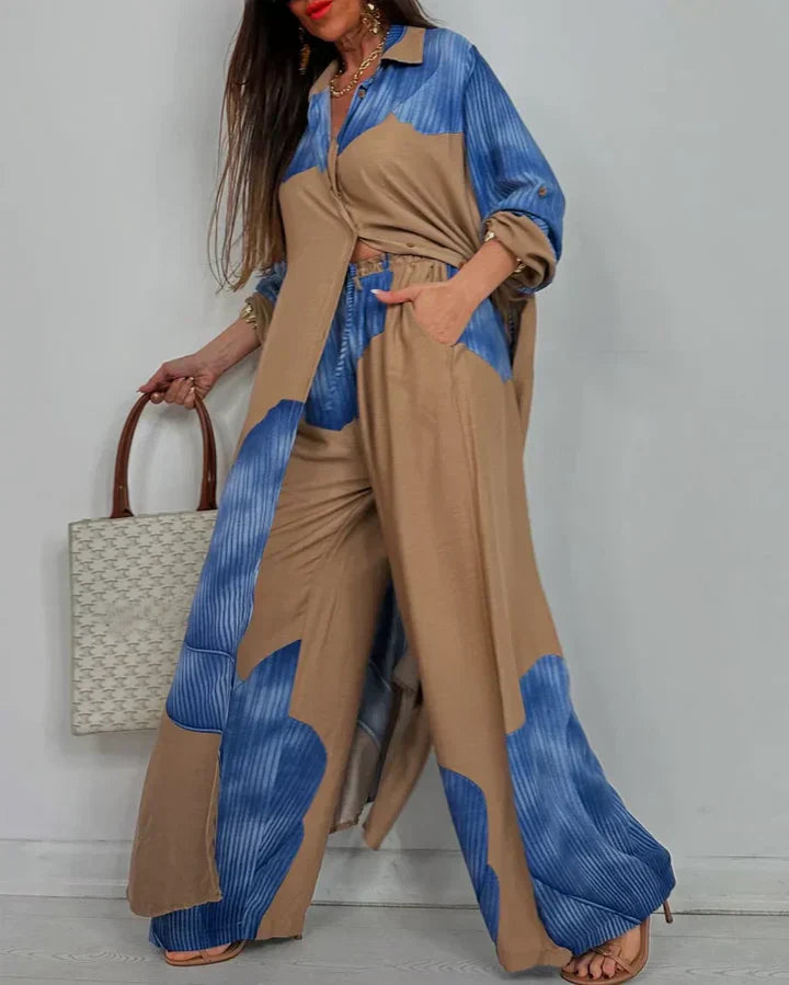 Boutique Eliza™ | Trendy Patchwork Printed Top & Wide Leg Pants Set