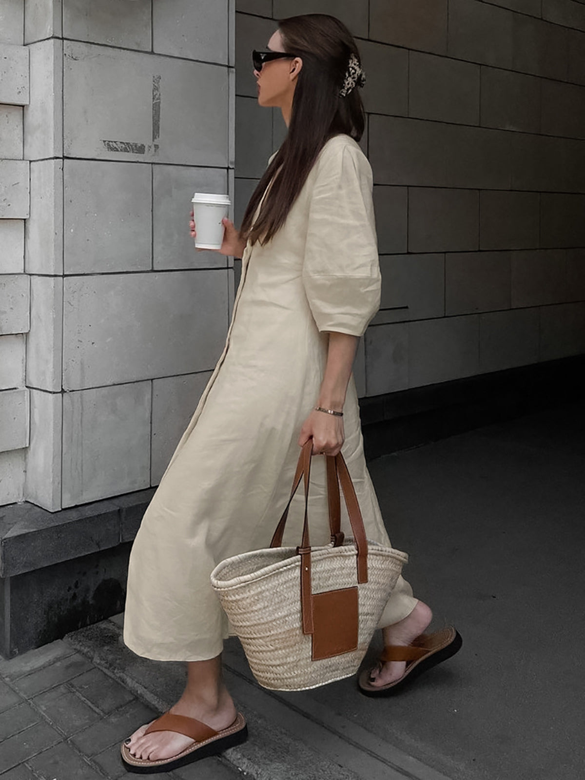 Penelope - Effortless Linen Buttoned Midi Dress