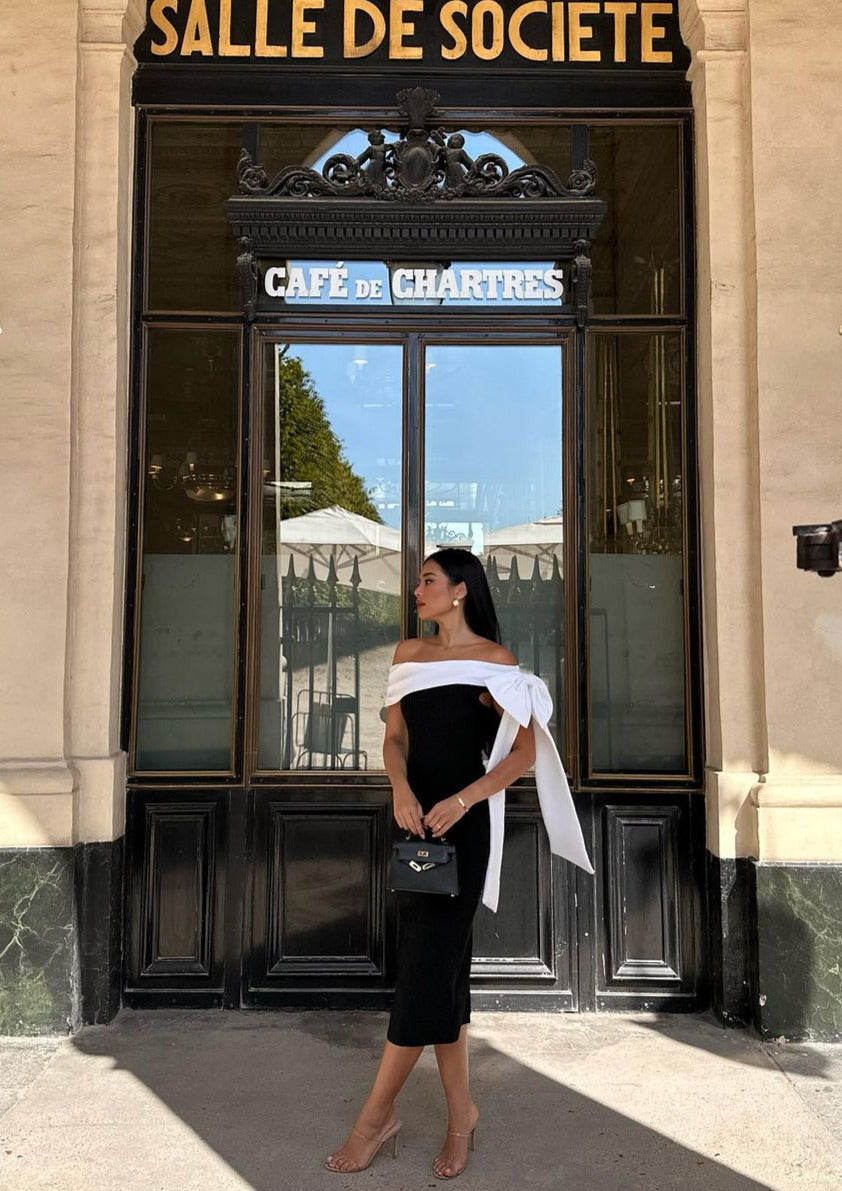 Hazel - Midi Dress One-Shoulder with Elegant Sash Bow