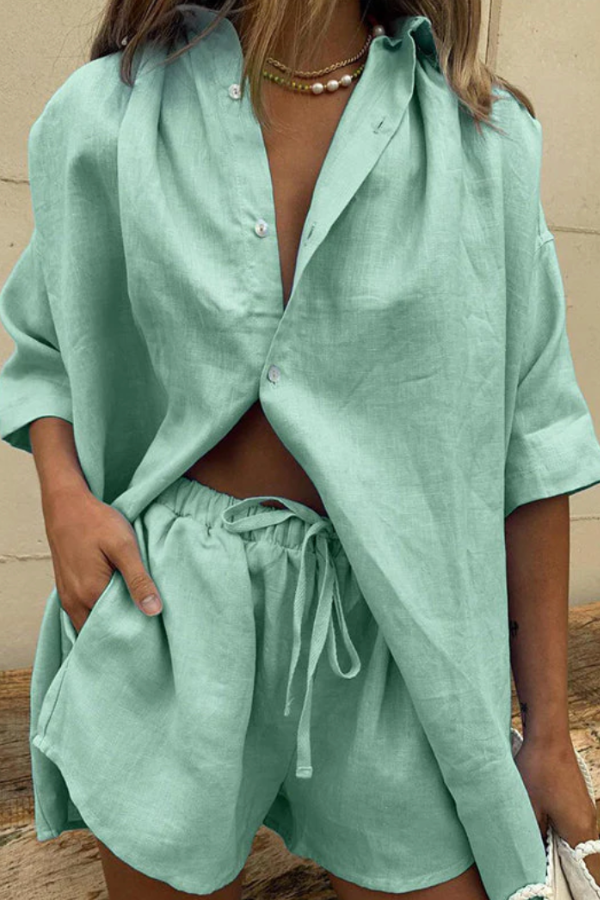 Boutique Eliza™ | Oversized Button Down Shirt and Short Set