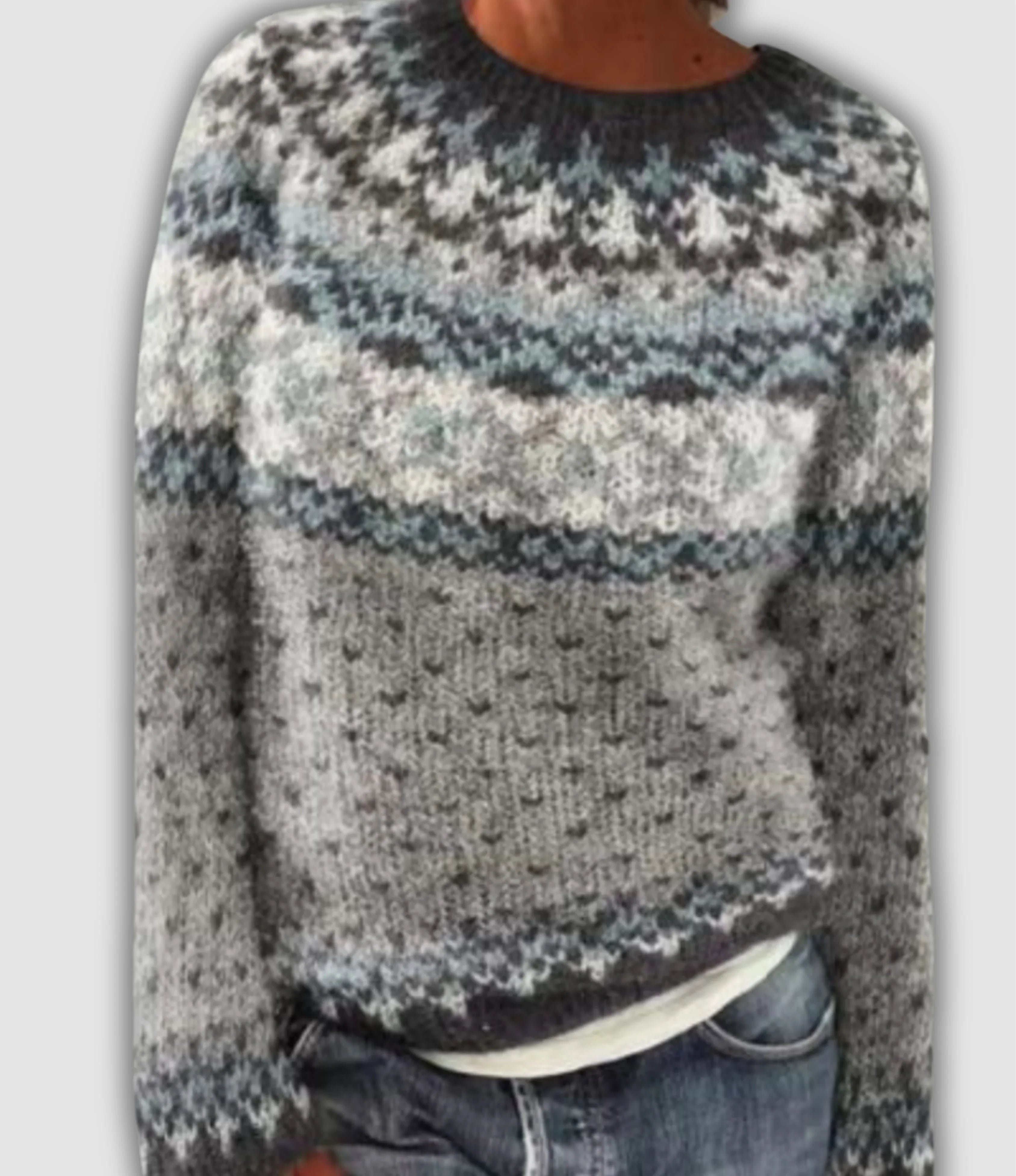 Livia - Snowy Grey Nordic Dot Knit Jumper