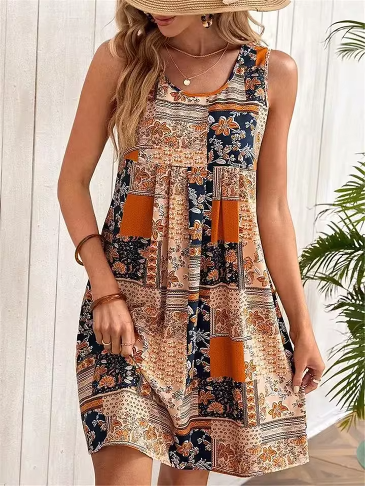 Jacinta - Retro Floral Patchwork Sleeveless Mini Dress