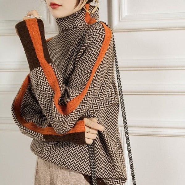 Eleanor | Herringbone Luxe Turtleneck Jumper