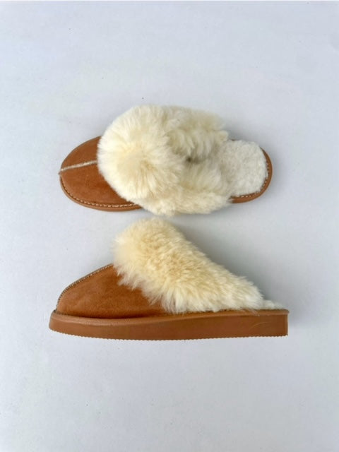 Amelia | Wool & Suede Sheepskin Slippers – Beige